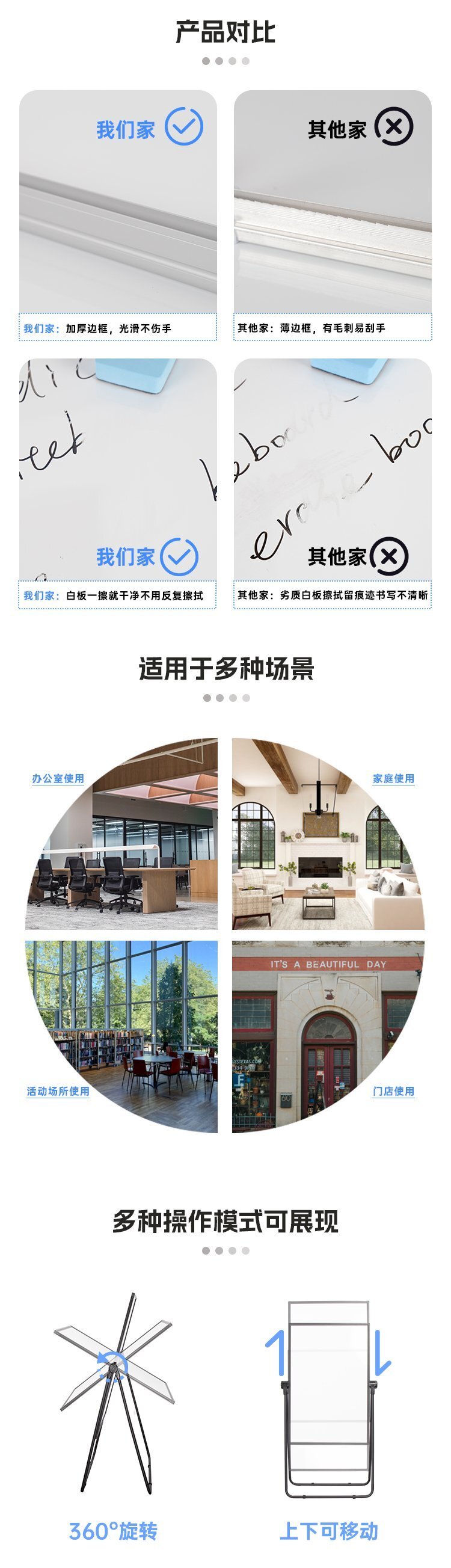 M80會(huì)議辦公U型支架白板 可折疊升降磁吸雙面白板產(chǎn)品介紹